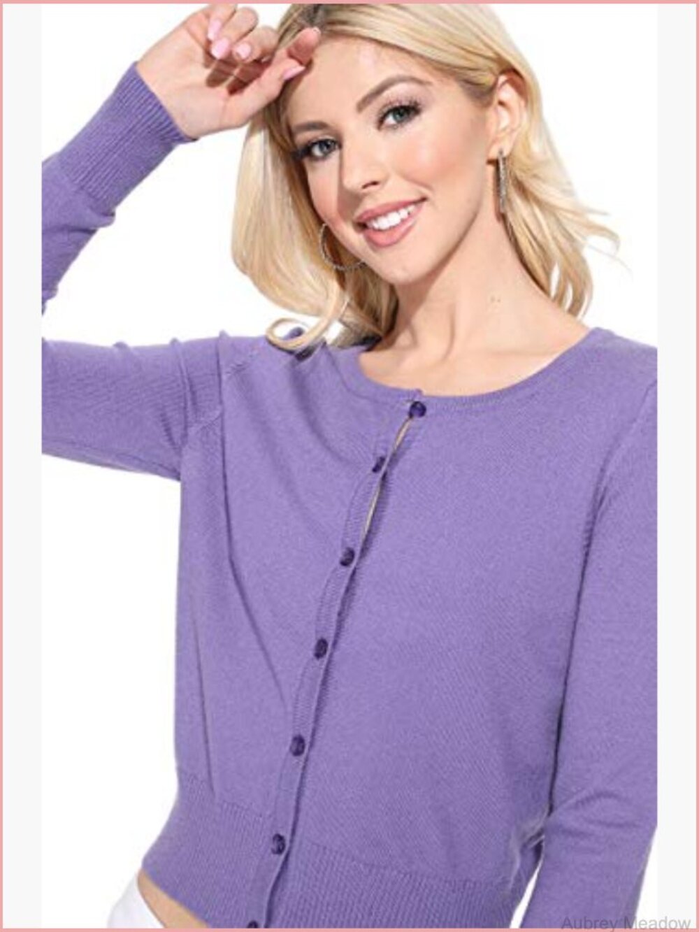 Cropped Cardigan Sweater Long Sleeve Crewneck Button Down Knit Lightweight Top - Picture 5 of 5
